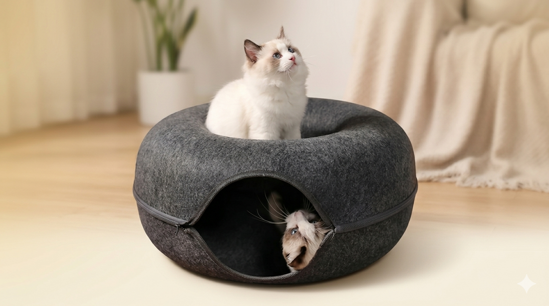 Cat Bed Cave with Tunnel for Indoor Cats Who Love Comfort