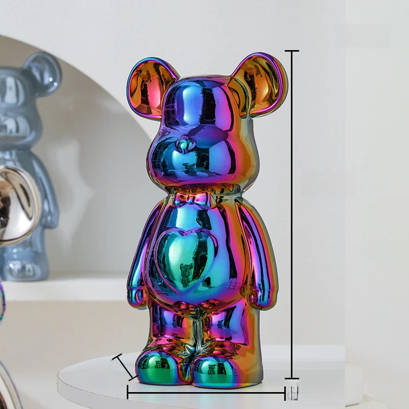 Teddy Bear Art Ceramic Statue – Modern Bearbrick Sculpture for Contemporary Interior Decor