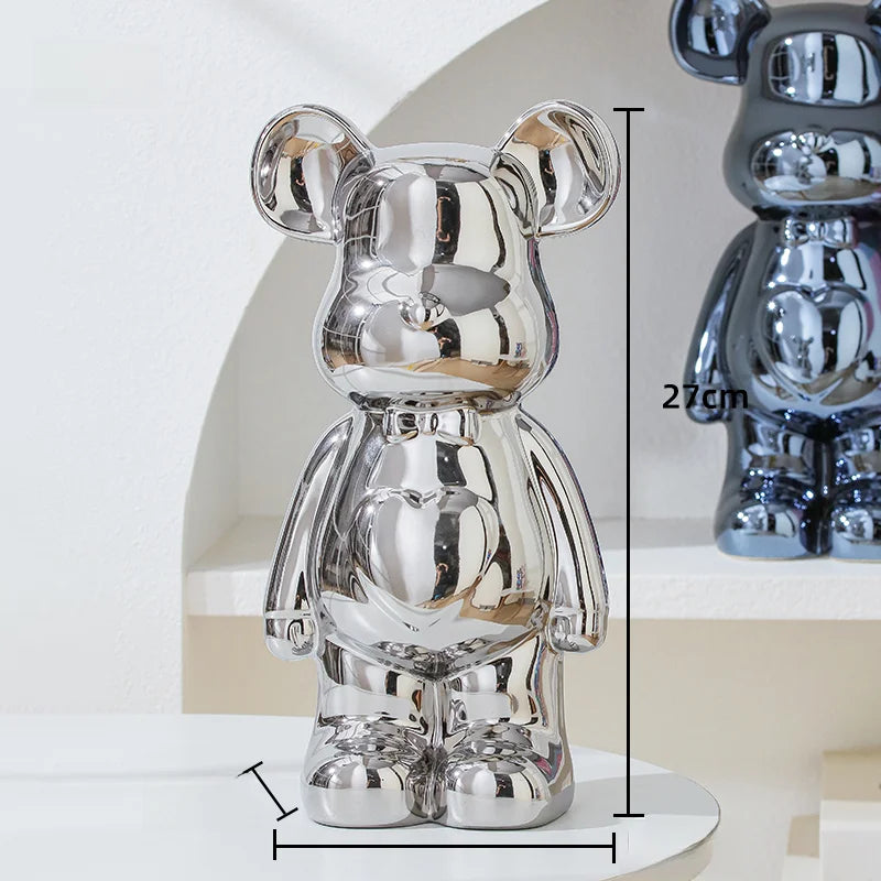 Teddy Bear Art Ceramic Statue – Modern Bearbrick Sculpture for Contemporary Interior Decor