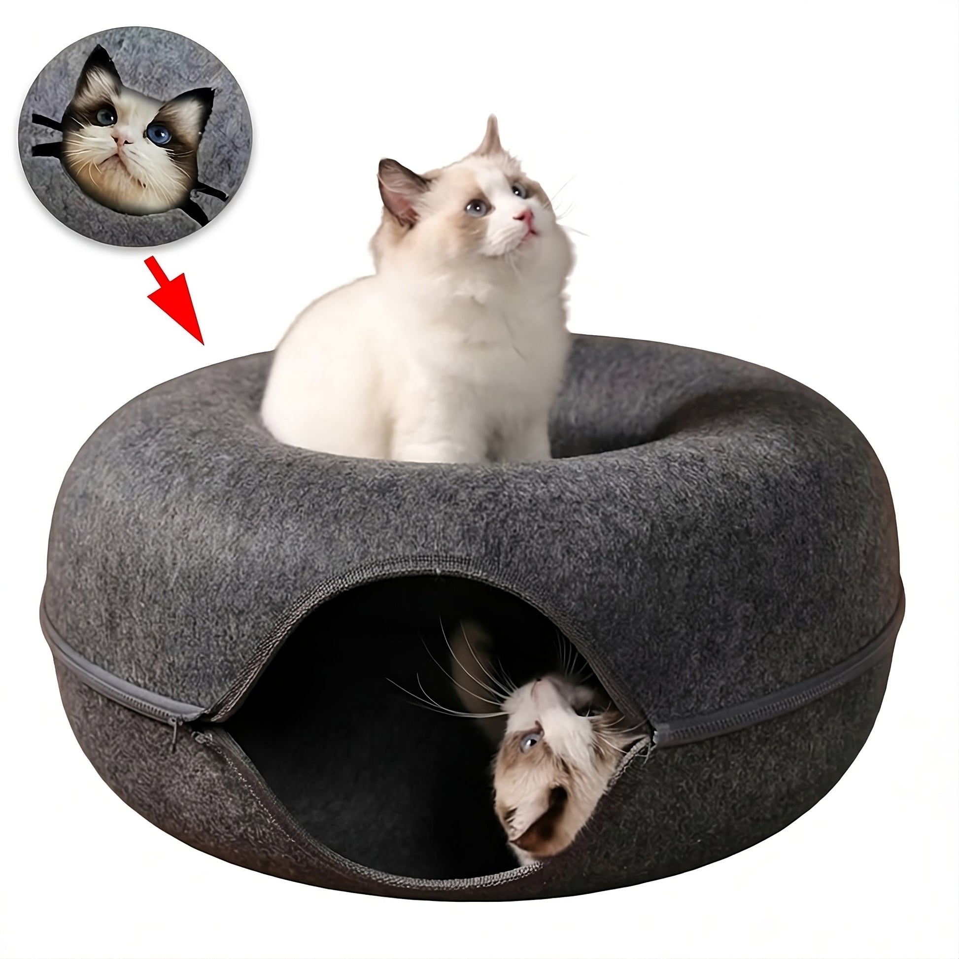 Cat Bed Cave Indoor Cat House & Donut Tunnel Cat Bed for Cozy Cat Hideaway Sleep and Play