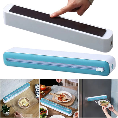 Plastic Wrap Holder Magnetic Food Film Dispenser with Cutter | Wall Mount Foil and Plastic Wrap Organizer for Aluminum Foil, Cling Film & Baking Paper