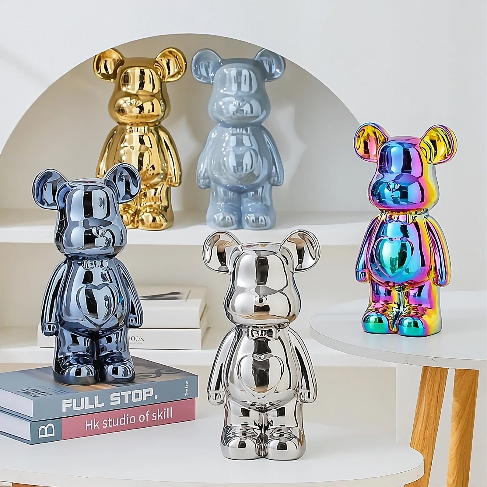 Teddy Bear Art Ceramic Statue – Modern Bearbrick Sculpture for Contemporary Interior Decor