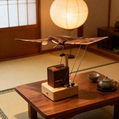 Kinetic Sculpture – Handmade Wooden Manta Ray Mechanical Desk Ornament for Ocean Themed Home Decor