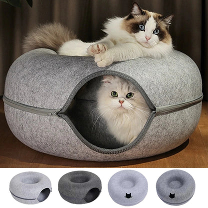 Cat Bed Cave Indoor Cat House & Donut Tunnel Cat Bed for Cozy Cat Hideaway Sleep and Play