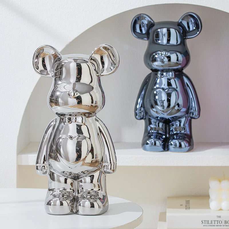 Teddy Bear Art Ceramic Statue – Modern Bearbrick Sculpture for Contemporary Interior Decor