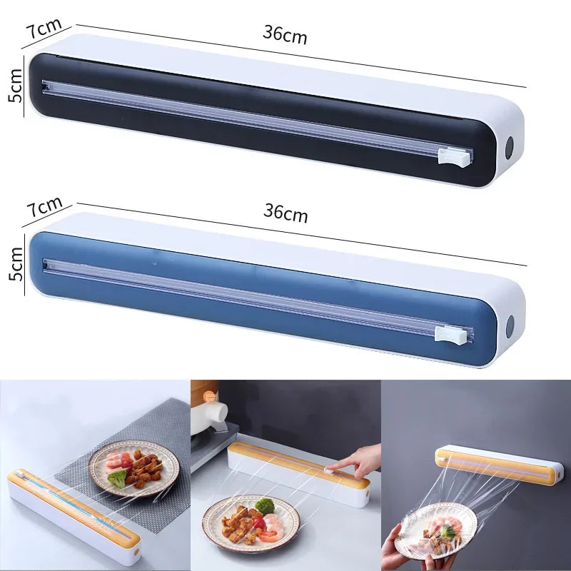 Plastic Wrap Holder Magnetic Food Film Dispenser with Cutter | Wall Mount Foil and Plastic Wrap Organizer for Aluminum Foil, Cling Film & Baking Paper