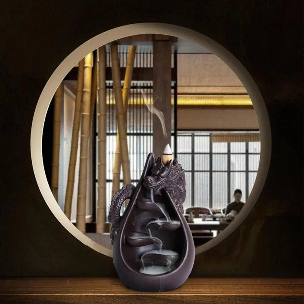 Ceramic Dragon Backflow Incense Burner Set – Waterfall Aromatherapy Decor Mavigad