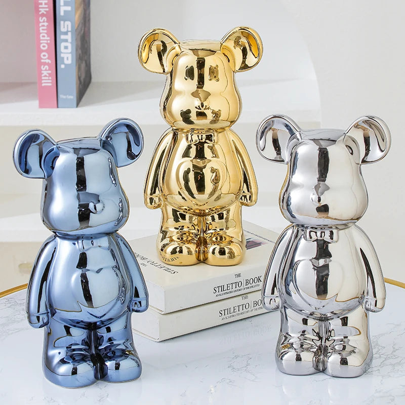 Teddy Bear Art Ceramic Statue – Modern Bearbrick Sculpture for Contemporary Interior Decor