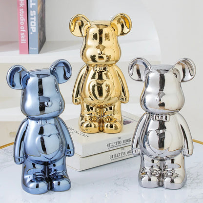 Teddy Bear Art Ceramic Statue – Modern Bearbrick Sculpture for Contemporary Interior Decor