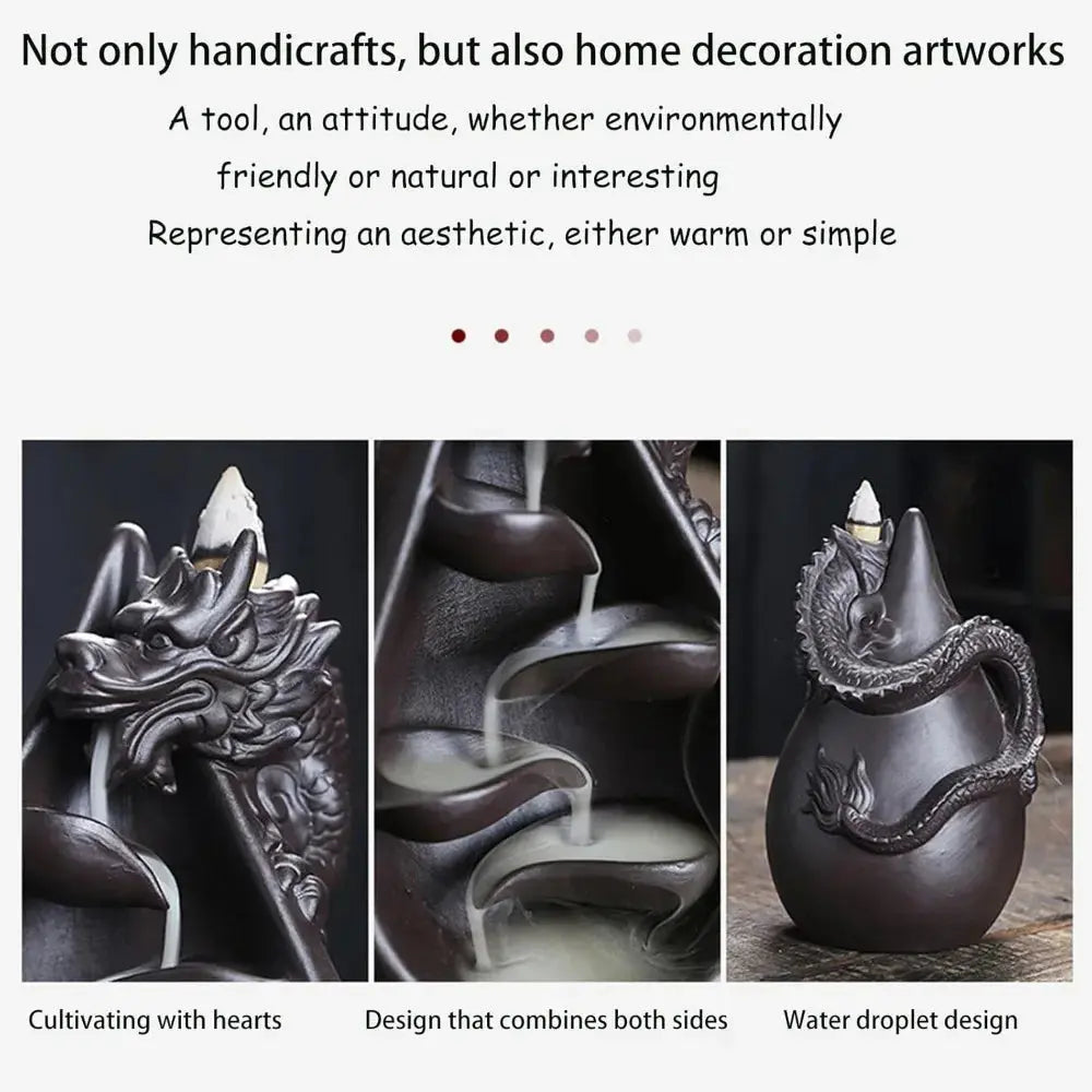 Ceramic Dragon Backflow Incense Burner Set – Waterfall Aromatherapy Decor Mavigad