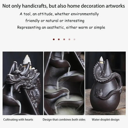 Ceramic Dragon Backflow Incense Burner Set – Waterfall Aromatherapy Decor Mavigad
