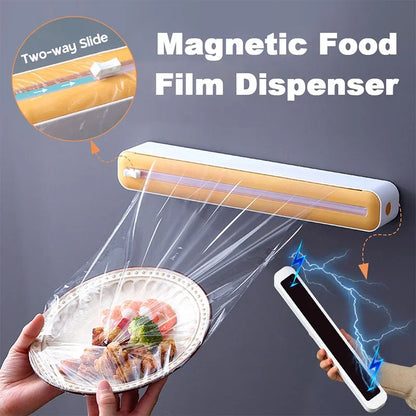 Plastic Wrap Holder Magnetic Food Film Dispenser with Cutter | Wall Mount Foil and Plastic Wrap Organizer for Aluminum Foil, Cling Film & Baking Paper