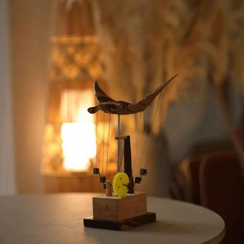 Kinetic Sculpture – Handmade Wooden Manta Ray Mechanical Desk Ornament for Ocean Themed Home Decor