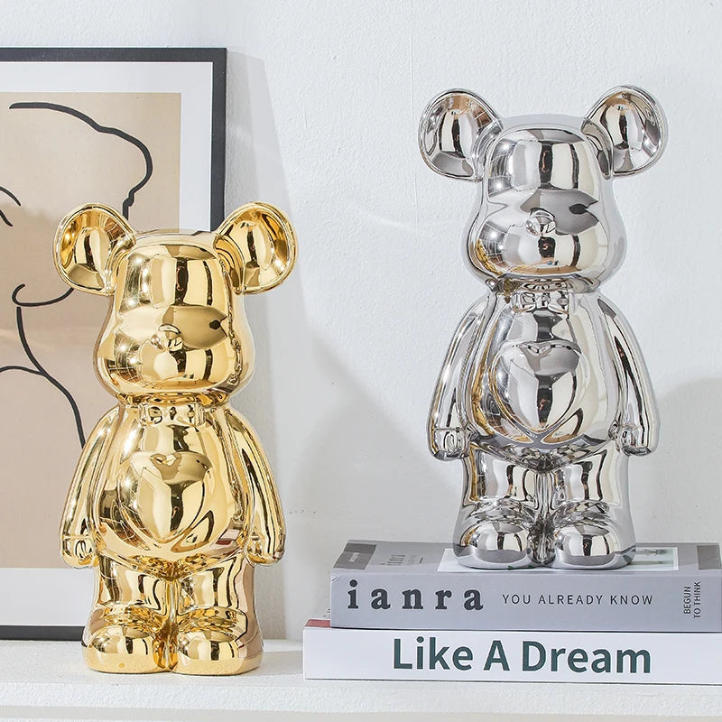Teddy Bear Art Ceramic Statue – Modern Bearbrick Sculpture for Contemporary Interior Decor