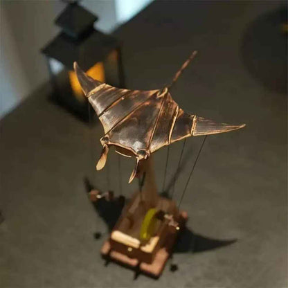 Kinetic Sculpture – Handmade Wooden Manta Ray Mechanical Desk Ornament for Ocean Themed Home Decor