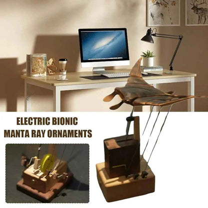 Kinetic Sculpture – Handmade Wooden Manta Ray Mechanical Desk Ornament for Ocean Themed Home Decor