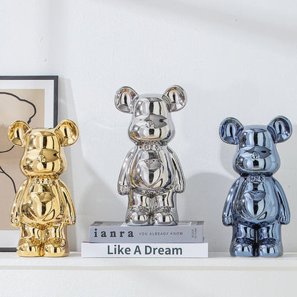 Teddy Bear Art Ceramic Statue – Modern Bearbrick Sculpture for Contemporary Interior Decor