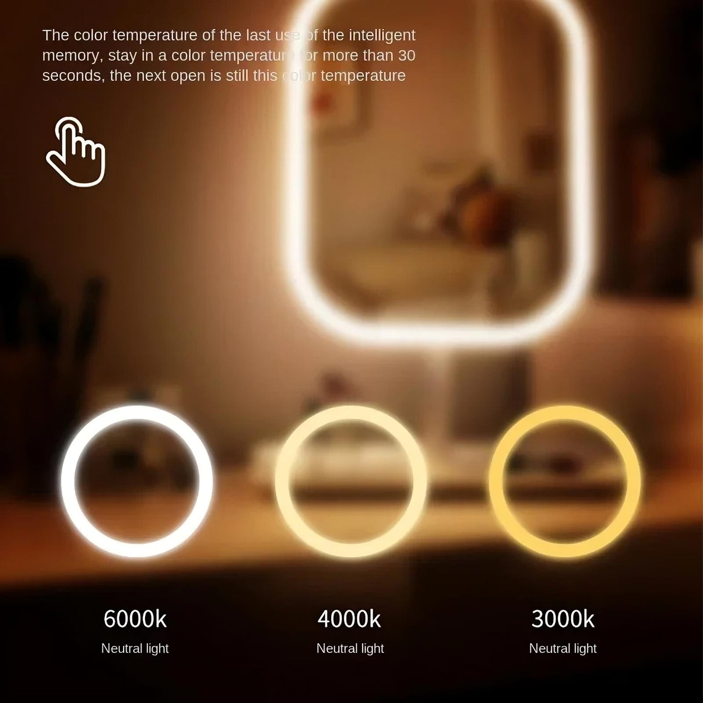 Vanity Mirror with Lights – Rechargeable LED Makeup Vanity Mirror with Stand, 3 Color Modes, Dimmable Touch Control Lighted Vanity Mirror for Dressing Table, Desktop & Skincare Use