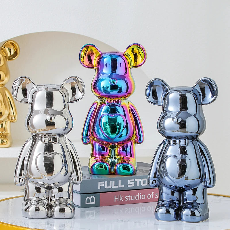 Teddy Bear Art Ceramic Statue – Modern Bearbrick Sculpture for Contemporary Interior Decor
