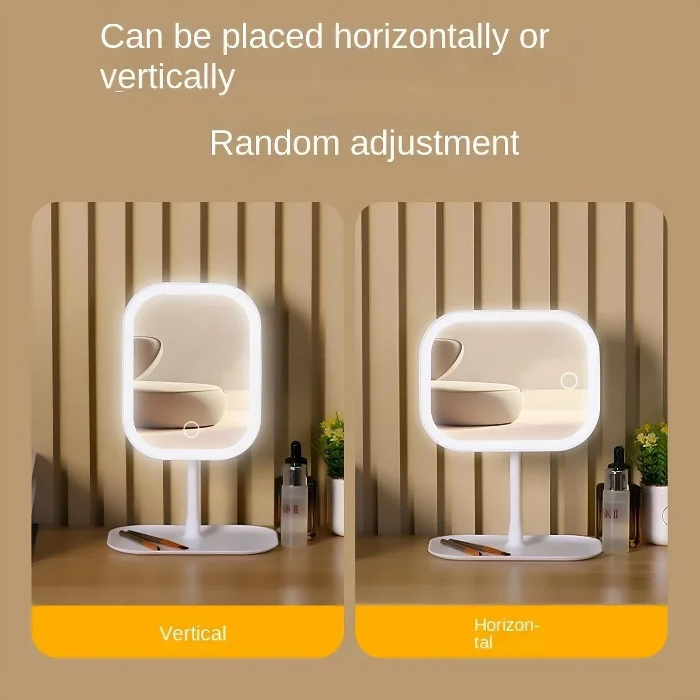 Vanity Mirror with Lights – Rechargeable LED Makeup Vanity Mirror with Stand, 3 Color Modes, Dimmable Touch Control Lighted Vanity Mirror for Dressing Table, Desktop & Skincare Use