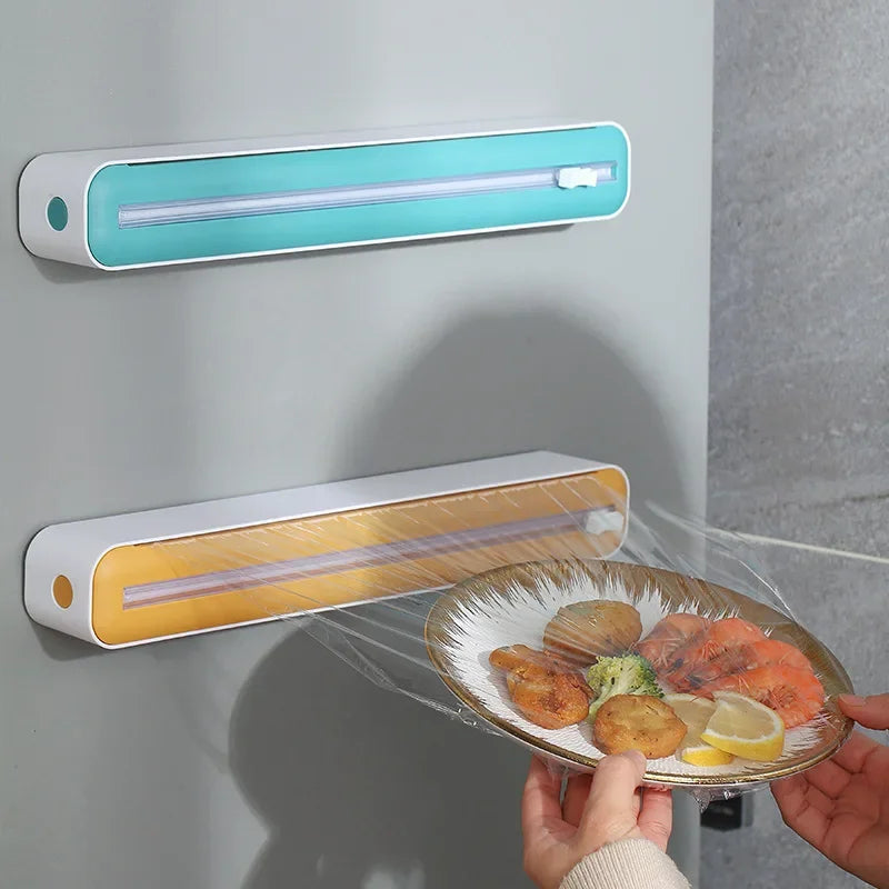 Plastic Wrap Holder Magnetic Food Film Dispenser with Cutter | Wall Mount Foil and Plastic Wrap Organizer for Aluminum Foil, Cling Film & Baking Paper