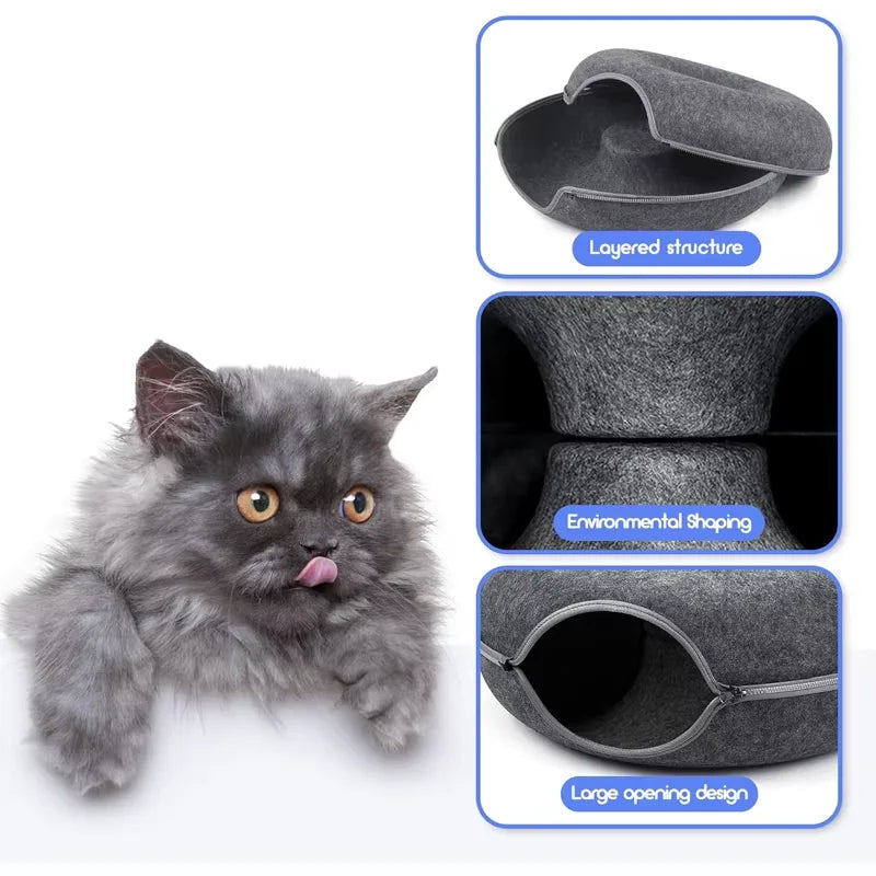 Cat Bed Cave Indoor Cat House & Donut Tunnel Cat Bed for Cozy Cat Hideaway Sleep and Play