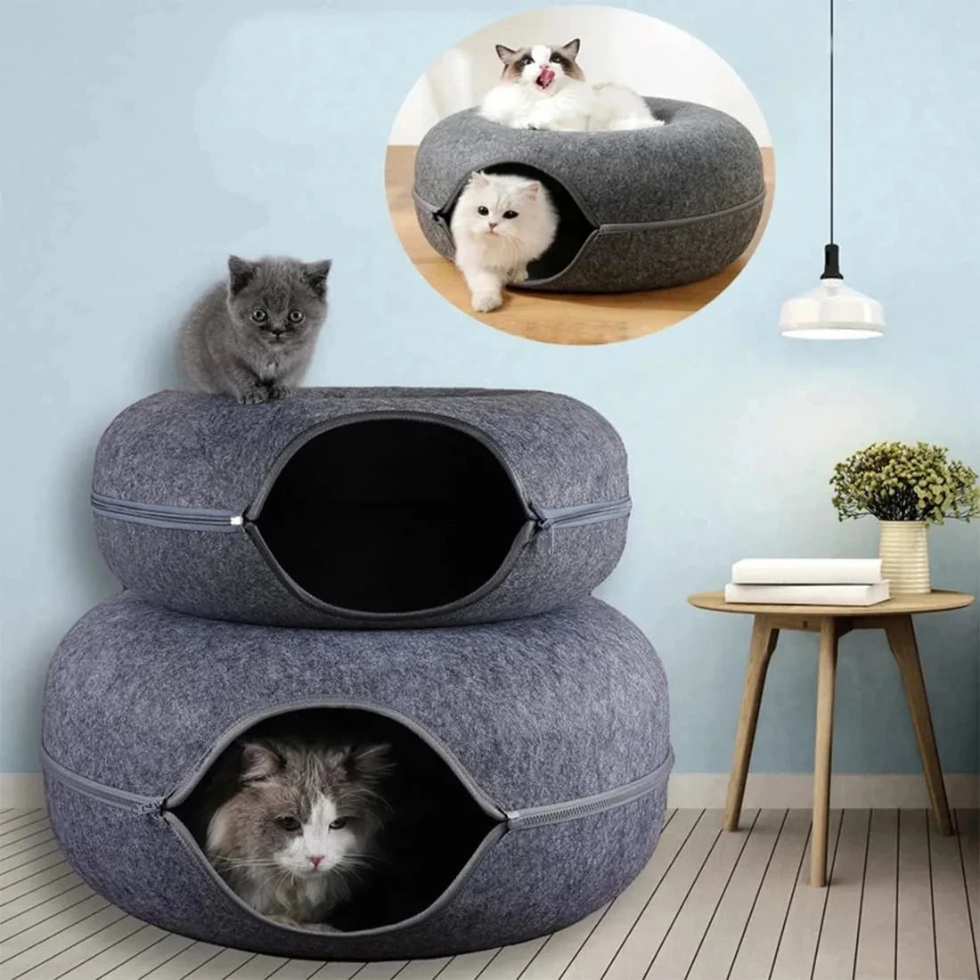 Cat Bed Cave Indoor Cat House & Donut Tunnel Cat Bed for Cozy Cat Hideaway Sleep and Play
