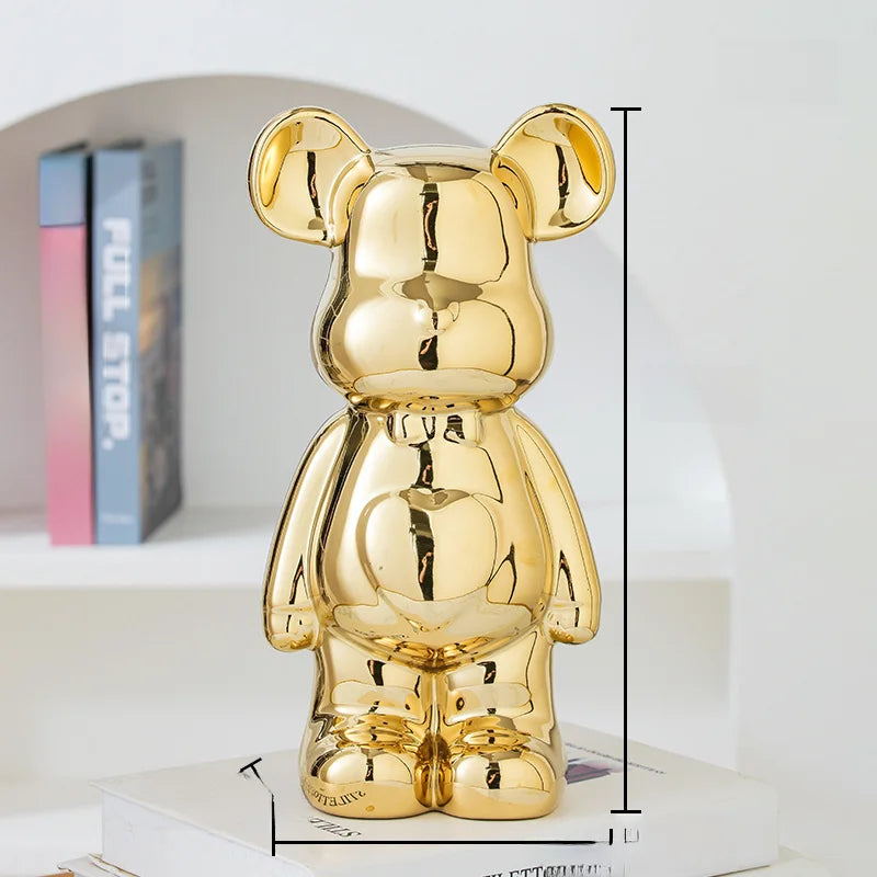 Teddy Bear Art Ceramic Statue – Modern Bearbrick Sculpture for Contemporary Interior Decor
