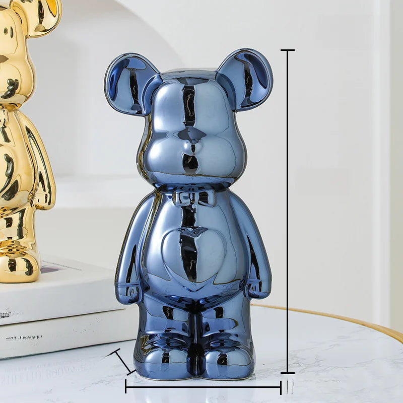 Teddy Bear Art Ceramic Statue – Modern Bearbrick Sculpture for Contemporary Interior Decor