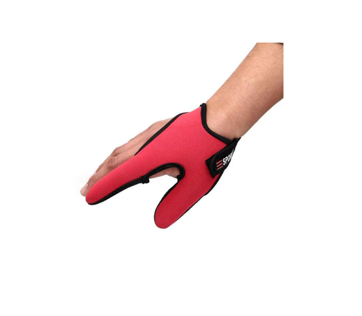 Red glove with black trim on a white background