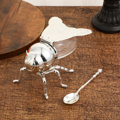 Creative Simple Bee Seasoning Jar Light Luxury Atmospheric Golden Sugar Cup with Spoon Retro Kitchen Seasoning Jar Metal Ornament